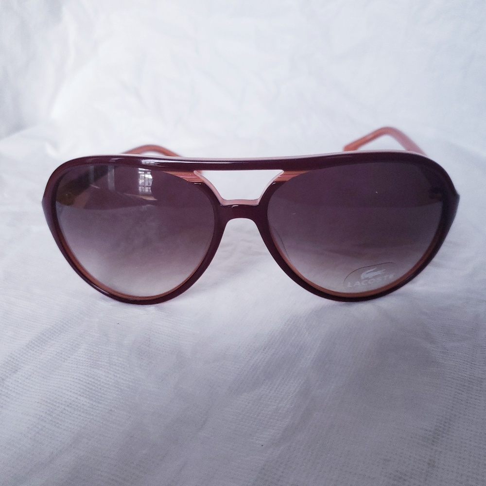 Lacoste Aviator Sunglasses Burgandy/Orange Plastic - Picture 4 of 5